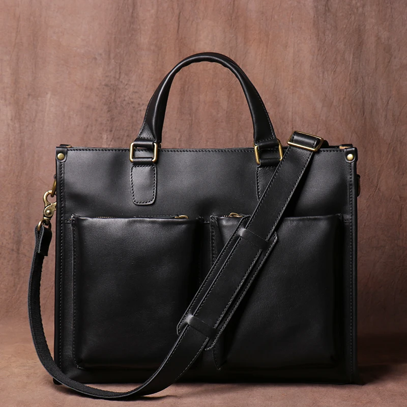 Vintage Man Handbag Briefcase Men Shoulder Crazy Horse Genuine Leather Bags Brown Business Fashion 16 Inch Laptop Bag